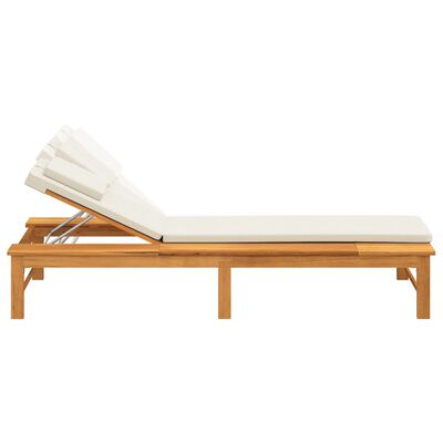 vidaXL Sun Lounger with Cream White Cushion and Pillow Solid Wood Acacia