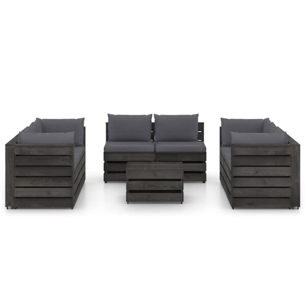vidaXL 9 Piece Garden Lounge Set with Cushions Grey Impregnated Wood