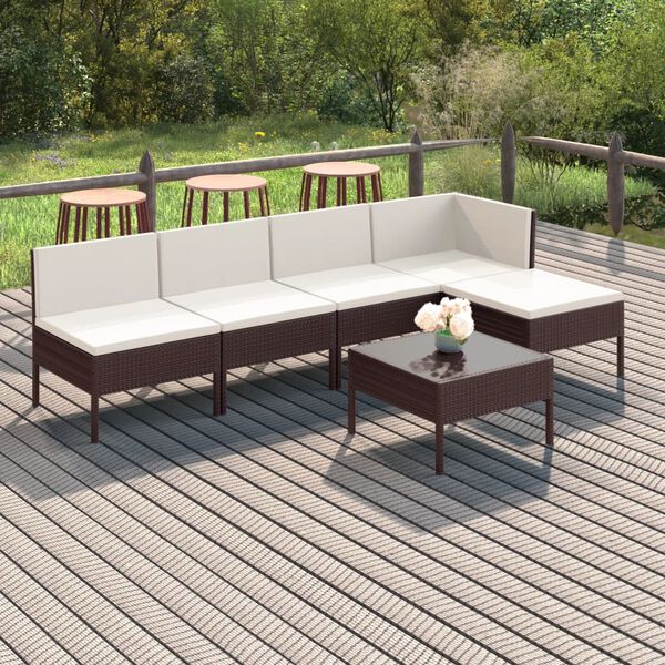 vidaXL 6 Piece Garden Lounge Set with Cushions Poly Rattan Brown