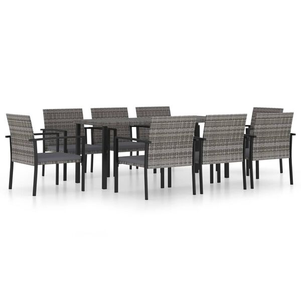 vidaXL 9 Piece Garden Dining Set Poly Rattan Grey