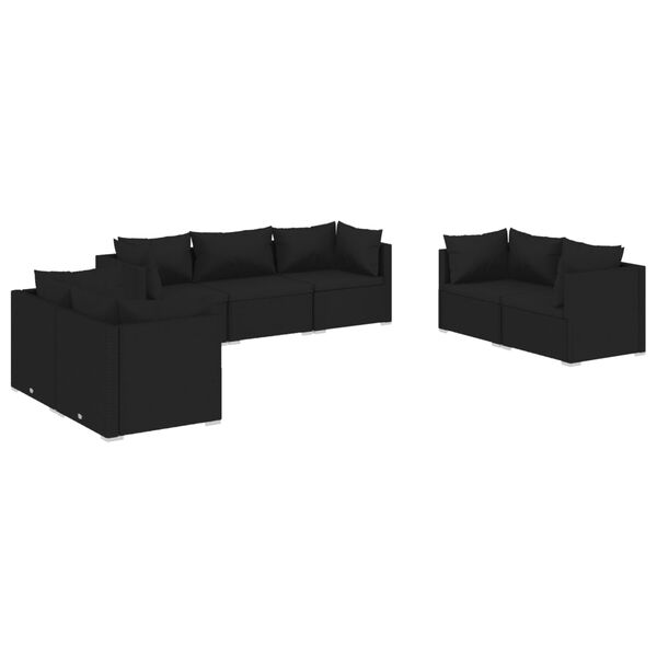 vidaXL 7 Piece Garden Lounge Set with Cushions Poly Rattan Black