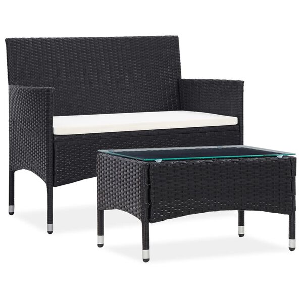 vidaXL 2 Piece Garden Lounge Set with Cushion Poly Rattan Black
