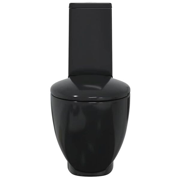 vidaXL WC Ceramic Toilet Bathroom Round Toilet Bottom Water Flow Black
