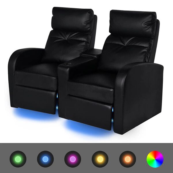 vidaXL LED Recliner 2-Seater Artificial Leather Black