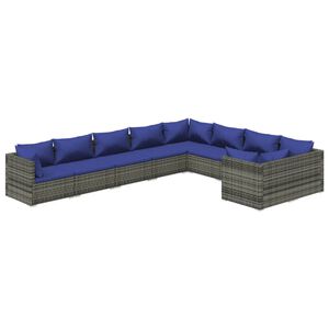 vidaXL Garden Lounge Set | Grey, Dark Blue | PE rattan | Large