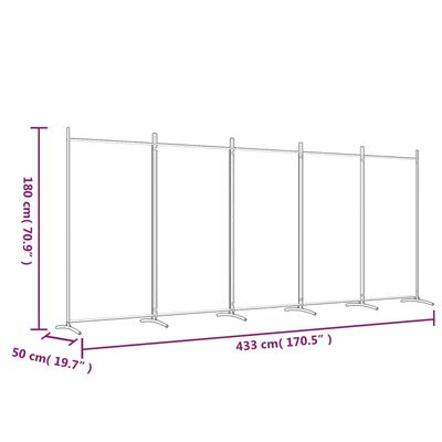 vidaXL 5-Panel Room Divider White 433x180 cm Fabric