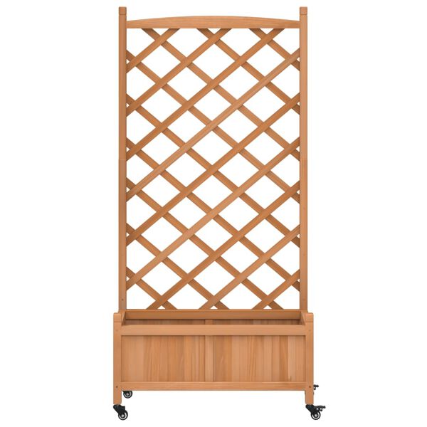 vidaXL Planter with Trellis and Wheels Brown Solid Wood Fir