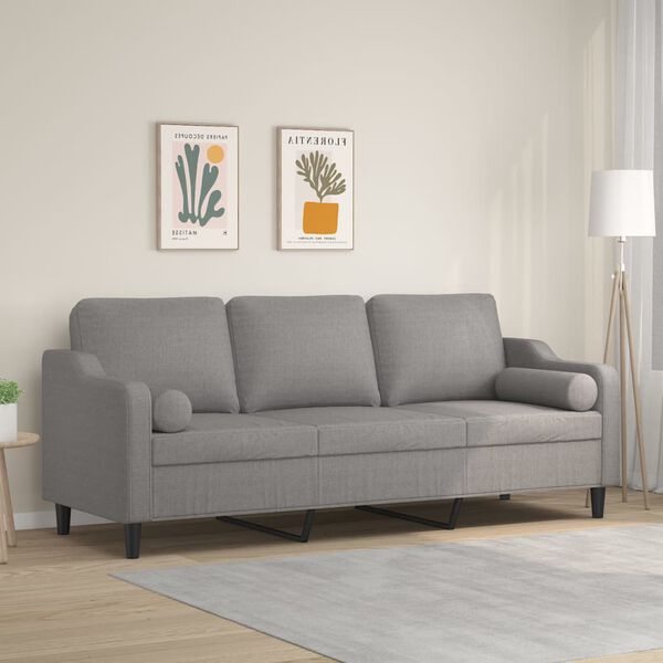 vidaXL 3-Seater Sofa with Pillows&Cushions Light Grey 210 cm Fabric