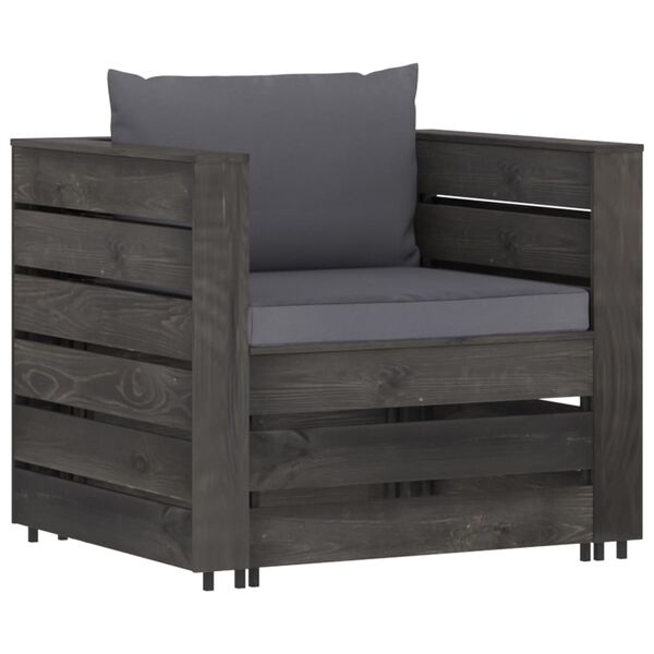 vidaXL 7 Piece Garden Lounge Set with Cushions Grey Impregnated Wood