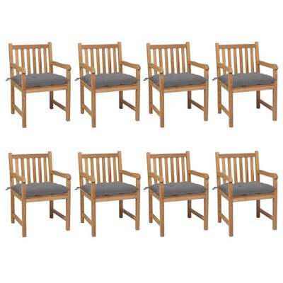 vidaXL Garden Chairs 8 pcs with Grey Cushions Solid Teak Wood