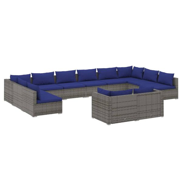 vidaXL 12 Piece Garden Lounge Set with Cushions Grey Poly Rattan
