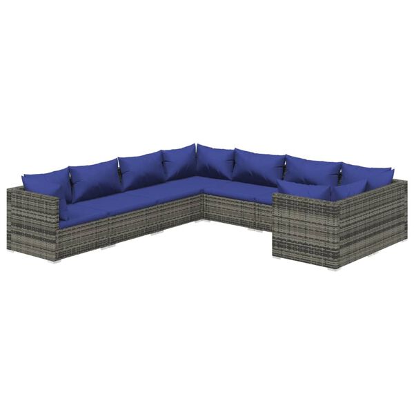 vidaXL 8 Piece Garden Lounge Set with Cushions Poly Rattan Grey