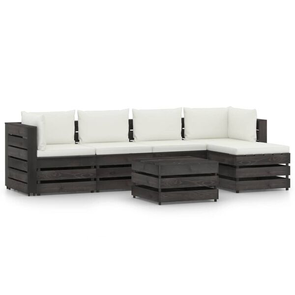 vidaXL 6 Piece Garden Lounge Set with Cushions Grey Impregnated Wood