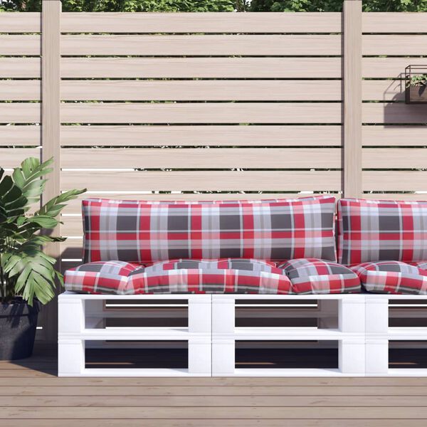 vidaXL Pallet Cushions 2 pcs Red Check Pattern Fabric