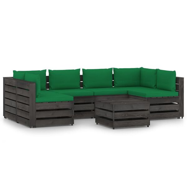 vidaXL 7 Piece Garden Lounge Set with Cushions Grey Impregnated Wood