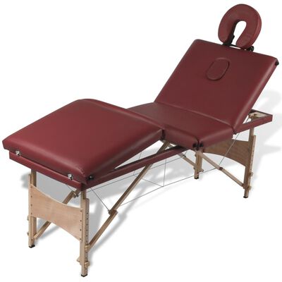 Red Foldable Massage Table 4 Zones with Wooden Frame