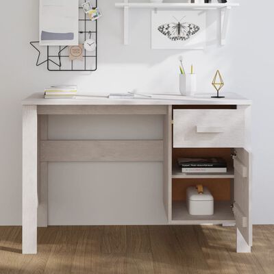 vidaXL Desk HAMAR White 113x50x75 cm Solid Wood Pine