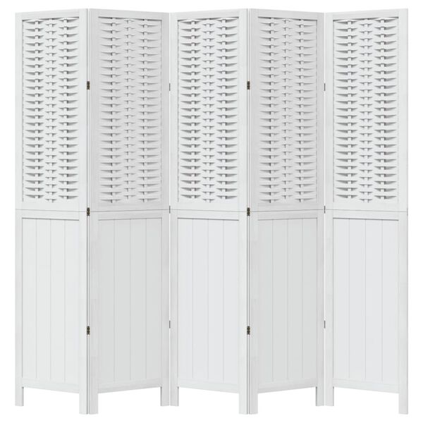 vidaXL Room Divider 5 Panels White Solid Wood Paulownia
