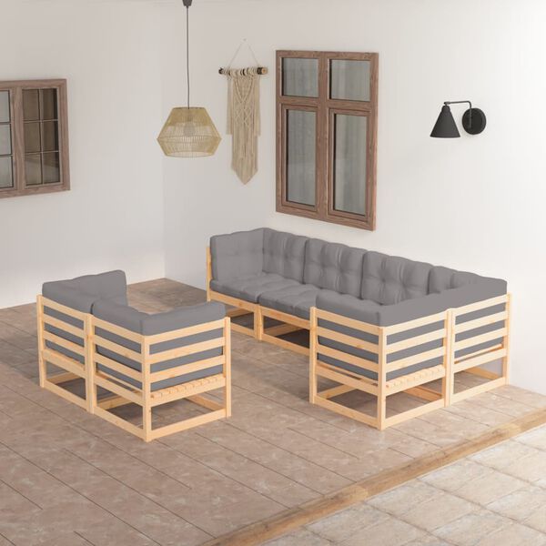 vidaXL 7 Piece Garden Lounge Set with Cushions Solid Pinewood