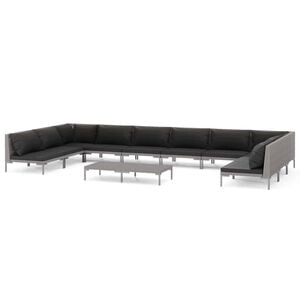 vidaXL 11 Piece Garden Lounge Set with Cushions Poly Rattan Dark Grey