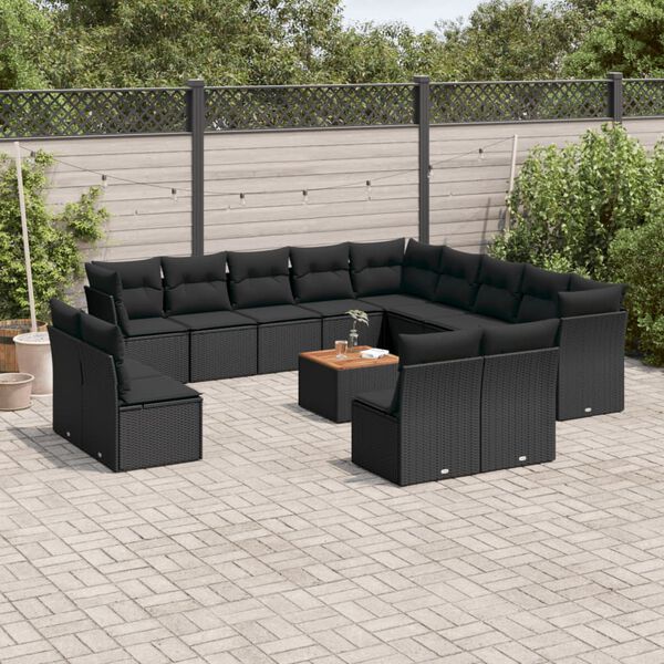 vidaXL 14 Piece Garden Sofa Set with Cushions Black Poly Rattan