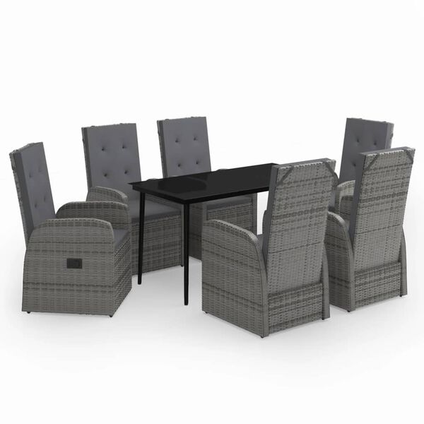 vidaXL 7 Piece Garden Dining Set with Cushions Grey