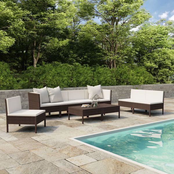 vidaXL 9 Piece Garden Lounge Set with Cushions Poly Rattan Brown