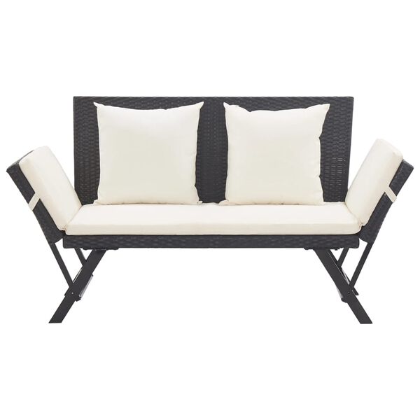 vidaXL Garden Bench with Cushions 176 cm Black Poly Rattan