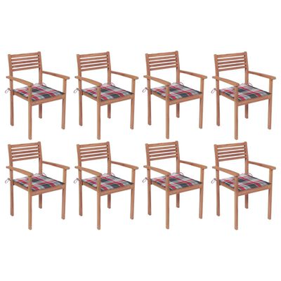 vidaXL Stackable Garden Chairs with Cushions 8 pcs Solid Teak Wood