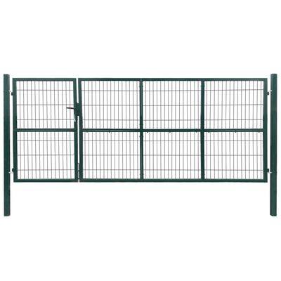 vidaXL Garden Fence Gate with Posts Steel 350x140 cm Green
