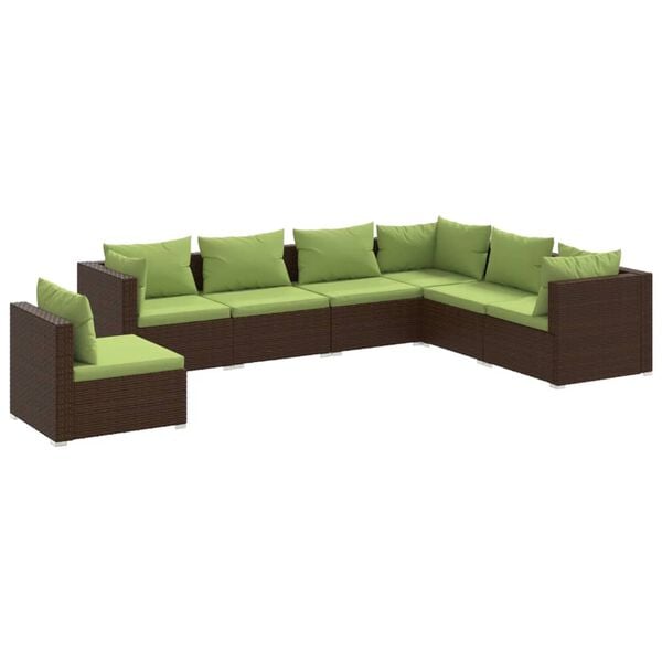 vidaXL 7 Piece Garden Lounge Set with Cushions Poly Rattan Brown
