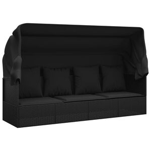 vidaXL Outdoor Lounge Bed | Black | Poly rattan, powder-coated steel, polyester