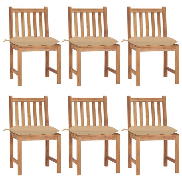 vidaXL Garden Chairs 6 pcs with Cushions Solid Teak Wood