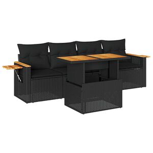 vidaXL 5 Piece Garden Sofa Set with Cushions Black Poly Rattan Acacia