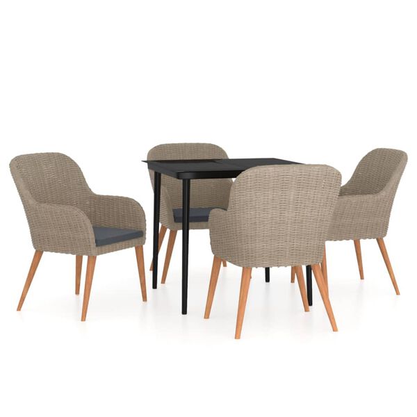vidaXL 5 Piece Garden Dining Set with Cushions Brown