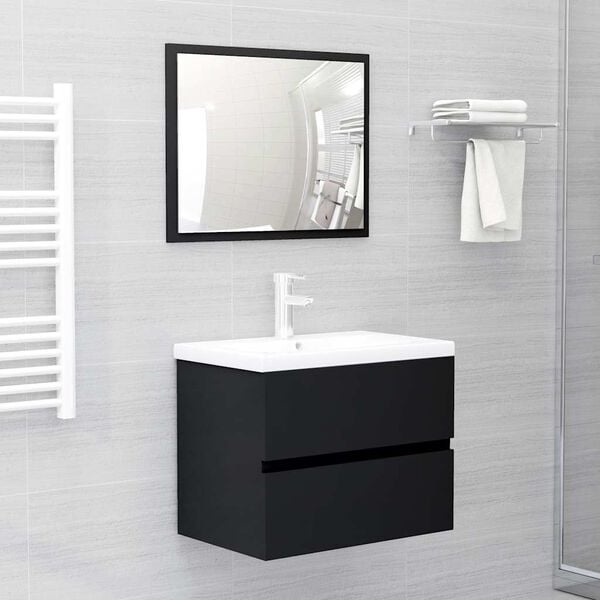 vidaXL 2 Piece Bathroom Furniture Set Black Engineered Wood