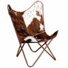 vidaXL Butterfly Chair Brown and White Real Cowhide Leather