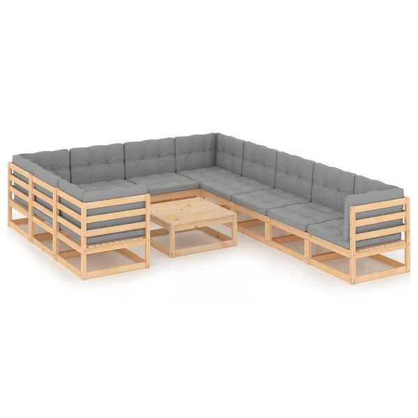 vidaXL 11 Piece Garden Lounge Set with Cushions Solid Pinewood