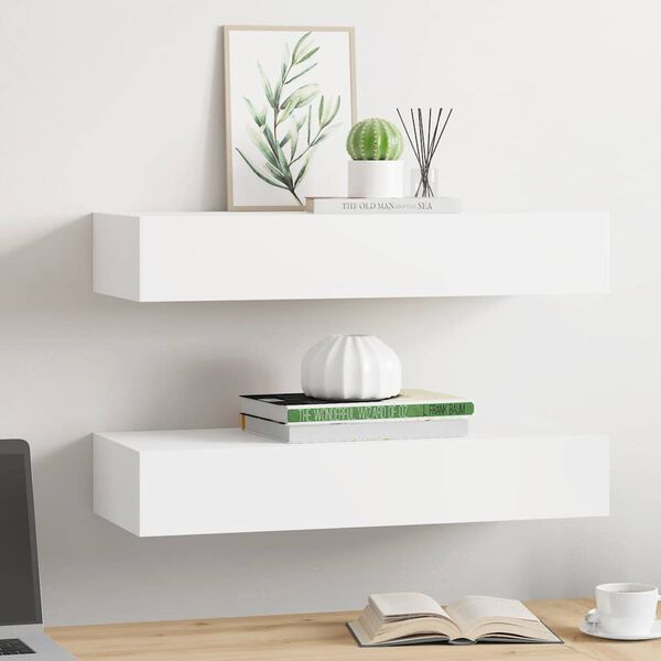 vidaXL Wall-mounted Drawer Shelves 2 pcs White 60x23.5x10cm MDF