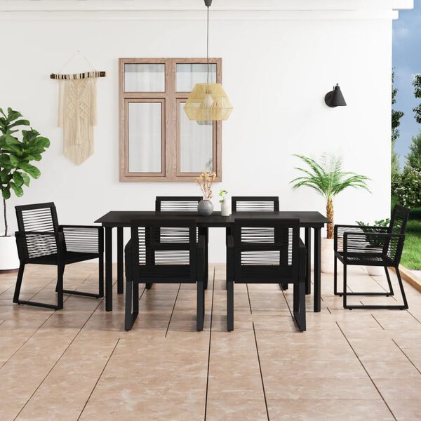 vidaXL 7 Piece Outdoor Dining Set PVC Rattan Black