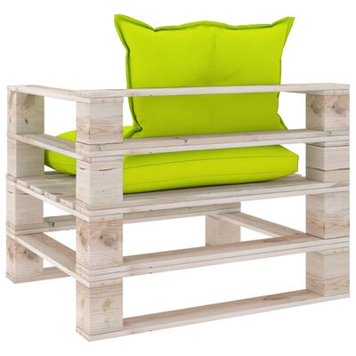 vidaXL Garden Pallet Sofa with Bright Green Cushions Pinewood