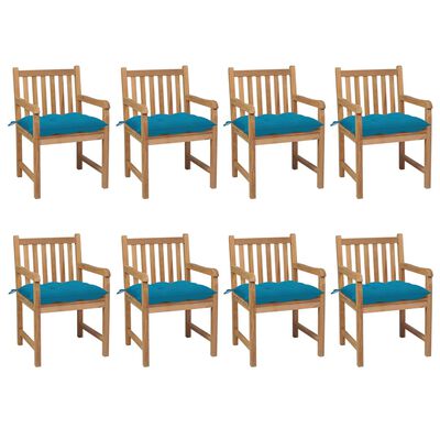 vidaXL Garden Chairs 8 pcs with Light Blue Cushions Solid Teak Wood
