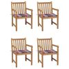 vidaXL Garden Chairs 4 pcs Red Check Pattern Cushions Solid Teak Wood