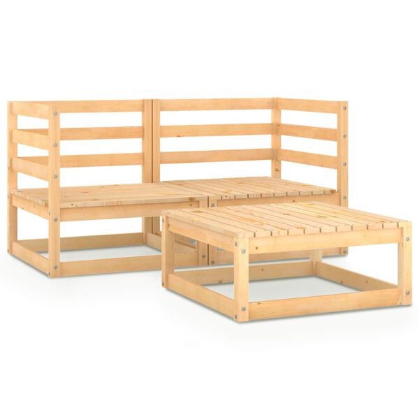 vidaXL 3 Piece Garden Lounge Set Solid Wood Pine