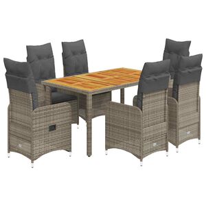 vidaXL 7 Piece Garden Bistro Set with Cushions Grey Poly Rattan