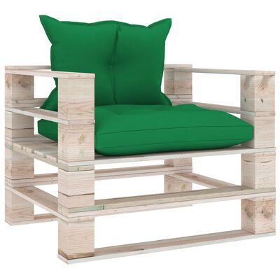 vidaXL Garden Pallet Sofa with Green Cushions Pinewood