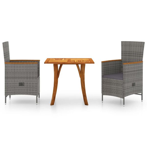 vidaXL 3 Piece Garden Dining Set Grey