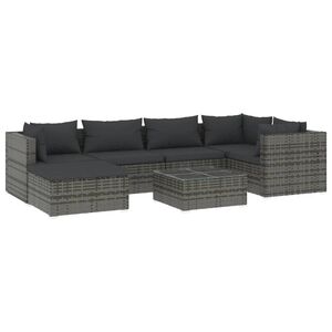 vidaXL 7 Piece Garden Lounge Set with Cushions Poly Rattan Grey