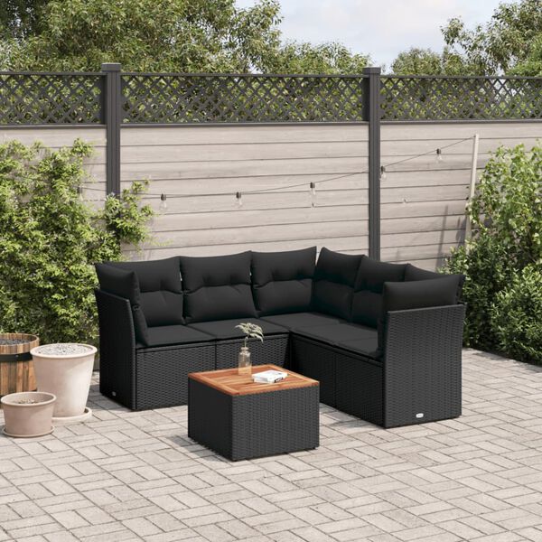 vidaXL 6 Piece Garden Sofa Set with Cushions Black Poly Rattan