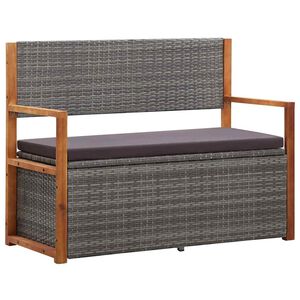 vidaXL Storage Bench 115 cm Poly Rattan and Solid Acacia Wood Grey